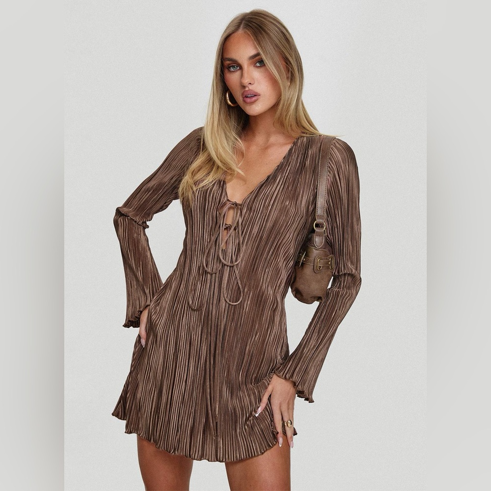 Princess Polly Chocolate Brown Pleated Mini Dress